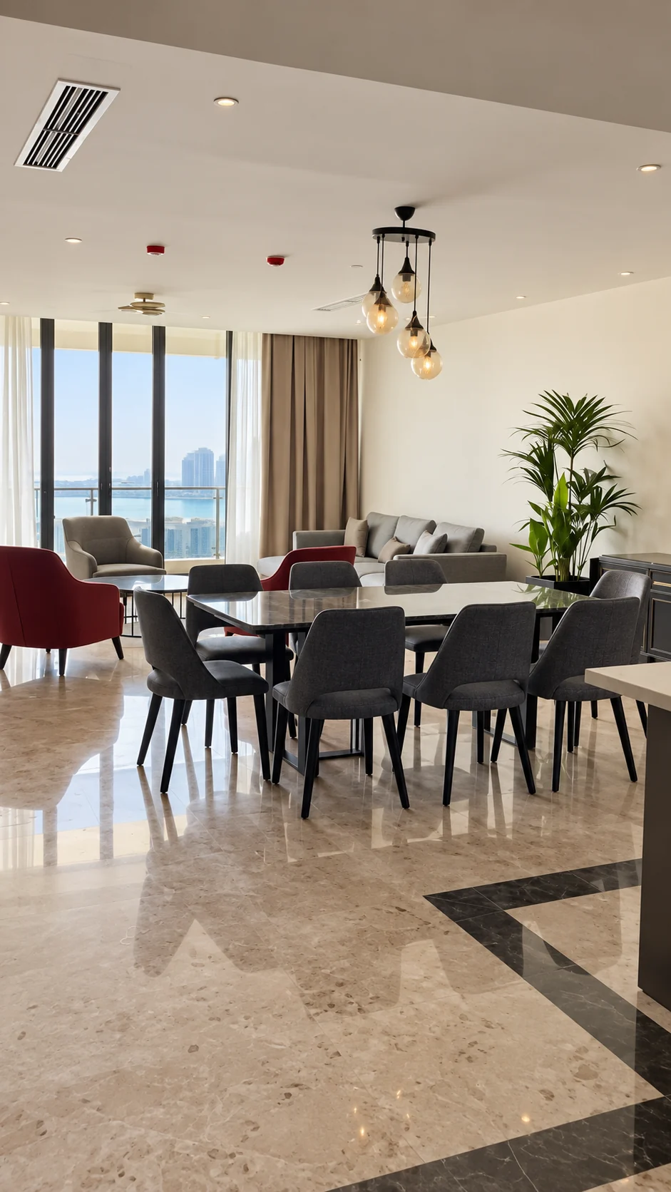 Best View Fortina Akdeniz panoramasına açılan geniş yemek alanı ve sürgülü cam cephe